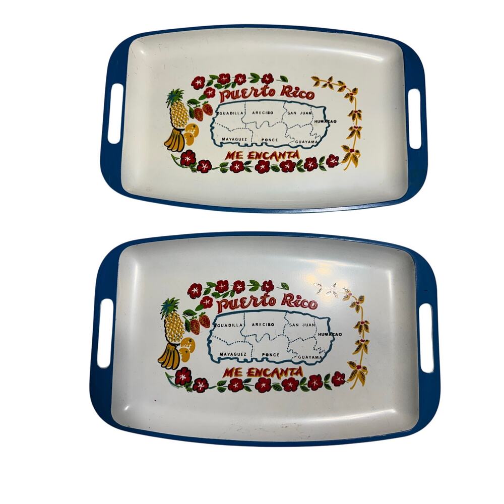 Vintage Puerto Rico Me Encanta Colorful Trays Set 2